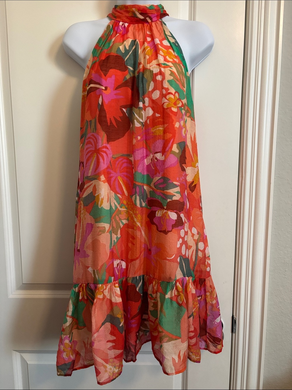 1State Floral Halter Midi Skirt in Vibrant Orange size SM